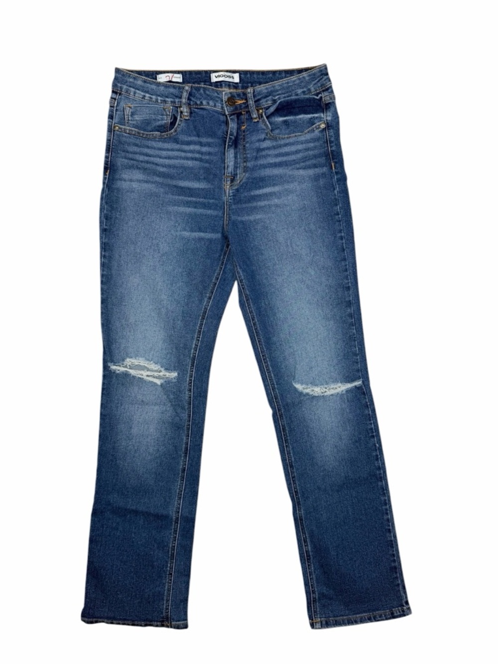 Vigoss Women’s Distressed Ace Straight Medium Wash Stretch‎ Denim Size 29